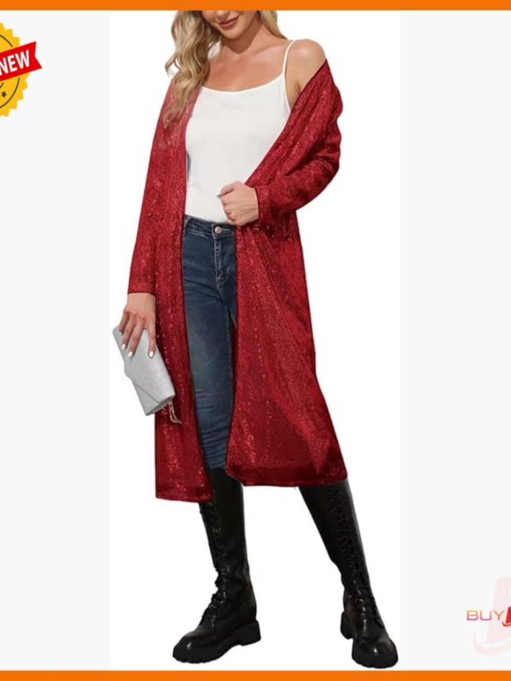 Long Sequin Blazer, Sparkly Open Front Evening Jacket, X-Large